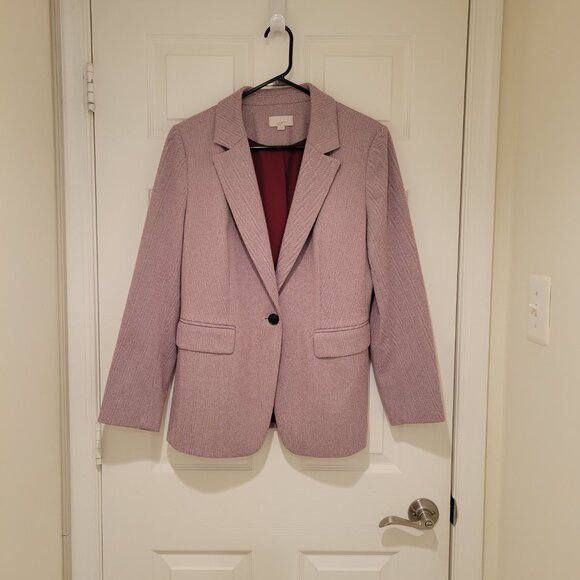 LOFT Faux Suede Elbow Patch Herringbone Blazer Sz 10 - Picture 2 of 13